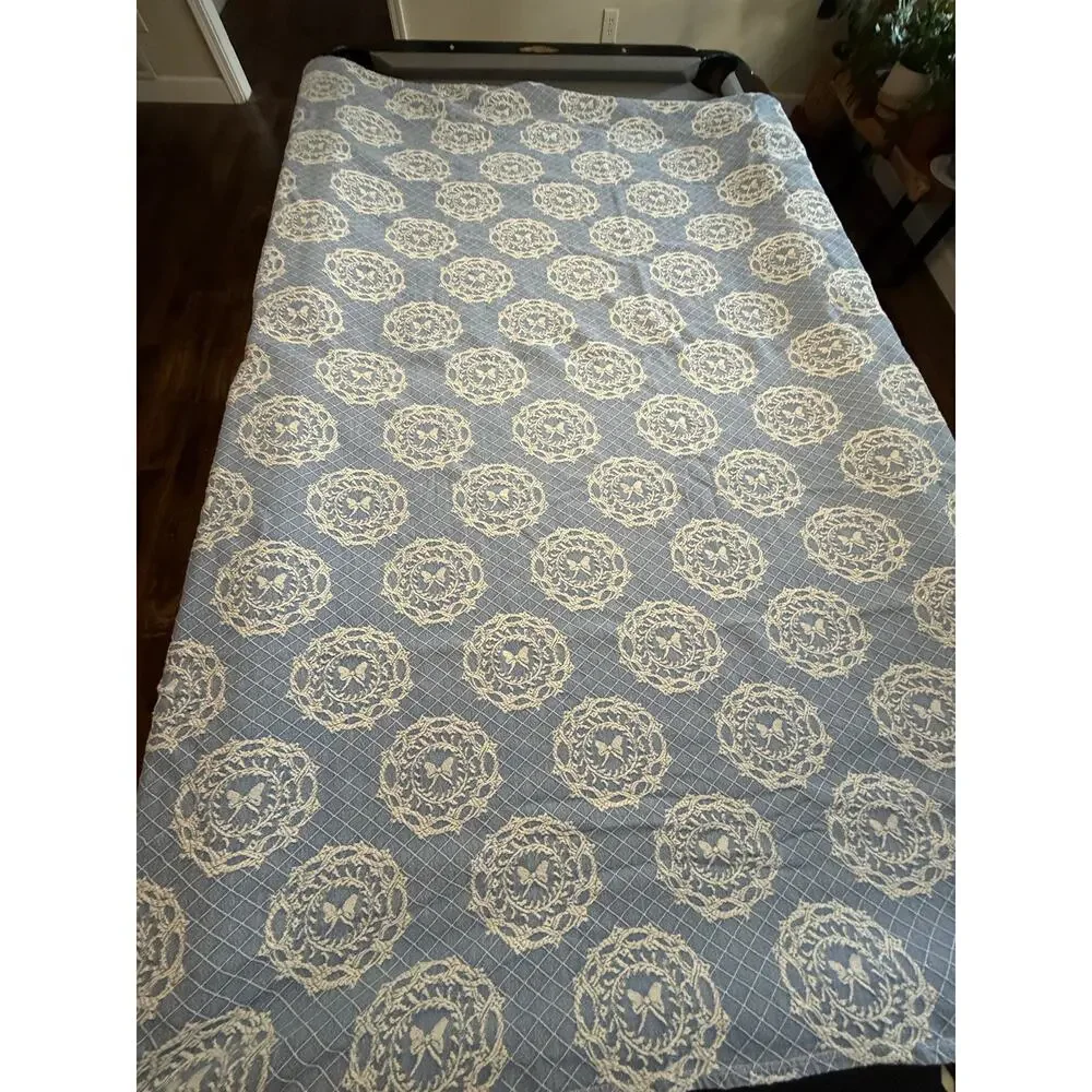Wedgwood Style Blue White Cotton Tablecloth Jasperware Medallion 58x79